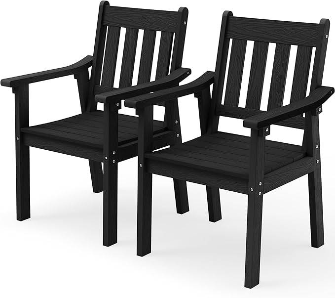 YEFU Outdoor Patio Chairs Set of 2: All Weather Outdoor Dining Chairs with Wide Curved Seat and Backrest - Plastic Patio Chairs for Outside Backyard/Garden/Pool/Porch/Deck 350lbs Capacity Black by YEFU