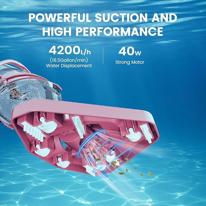 Enhulk Pool Vacuum for Above Ground Pool with a Telescopic Pole, Running time up to 1H, Handheld Rechargeable Pool Cleaner with Powerful Suction up to 18.5 GPM, Ideal for Leaves & Debris, PC10 Pro - Image 4