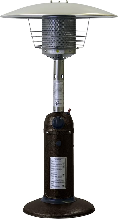Hiland HLD032-CG Portable Table Top Patio Heater, 11,000 BTU, Use 1lb or 20Lb Propane Tank, Bronze/Gold Hammered Finish