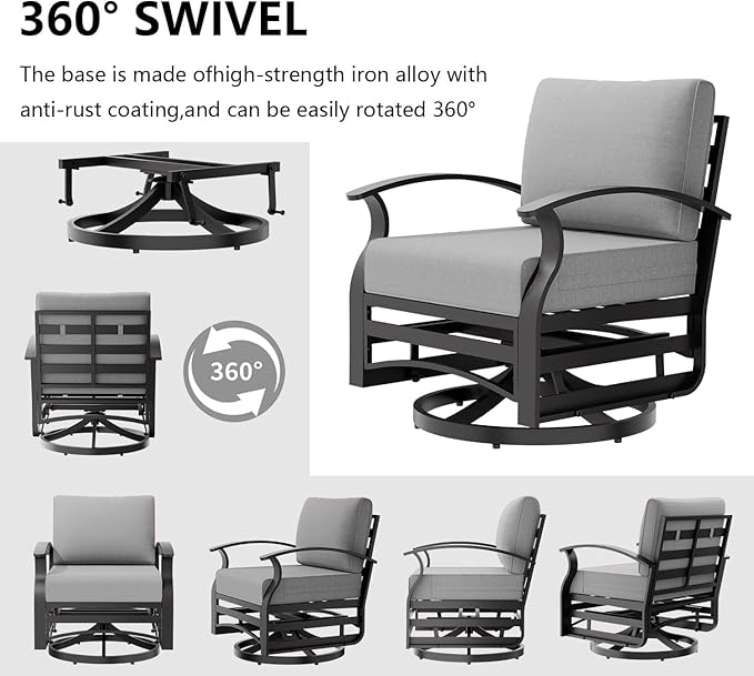 Patio Furniture Set 7-Piece Aluminum Armrest Sofa, Modern Outdoor Living Room Set with 55000 BTU Propane Aluminum Fireplace, Outdoor Rotary Joystick with Thick Cushion