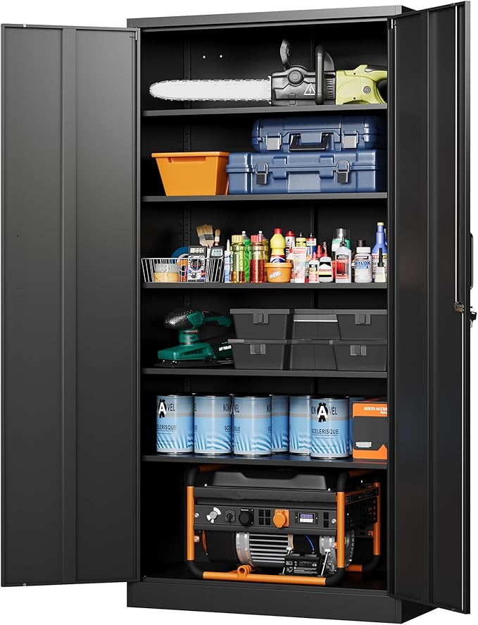 Letaya Metal Garage Storage Cabinets with Lock-72 Tall Tool Organizer Steel Lockers, 5 Adjustable Layers Shelves for Home,Office,Warehouse,Garage,(Black-72“) | with Lock, 72 Tall, Tool Organizer by LetayaMetalCabinets