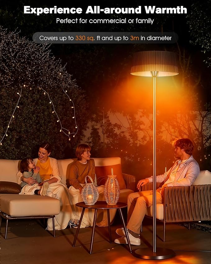 Electric Outdoor Patio Heater, 1500W Tabletop Infrared Heater for Indoor & Outdoor, IP55 Waterproof, Fast Heating, Tip-Over Protection, Perfect for Garden, Balcony, Garage, Porch (brown, freestanding)