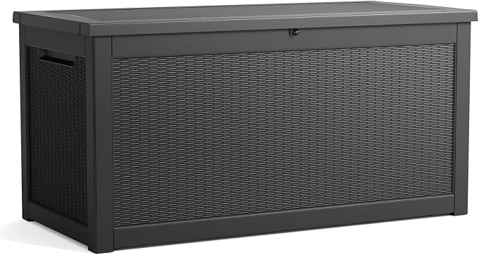 PatioZen 260 Gallon Resin Deck Box, Lockable Patio Outdoor Storage Box for Furniture, Garden Tools and Tools Storage, Waterproof Outside Storage Boxes - Black - Image 6