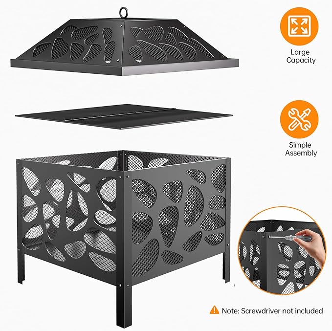 15.7 inch Small Fire Pit for Outside, Outdoor Wood Burning Fire Pit, with Anti-Spark Mesh Guard, Small Bonfire Pit,Firepit Bowl for Patio Camping Backyard Deck Picnic Porch - Image 5