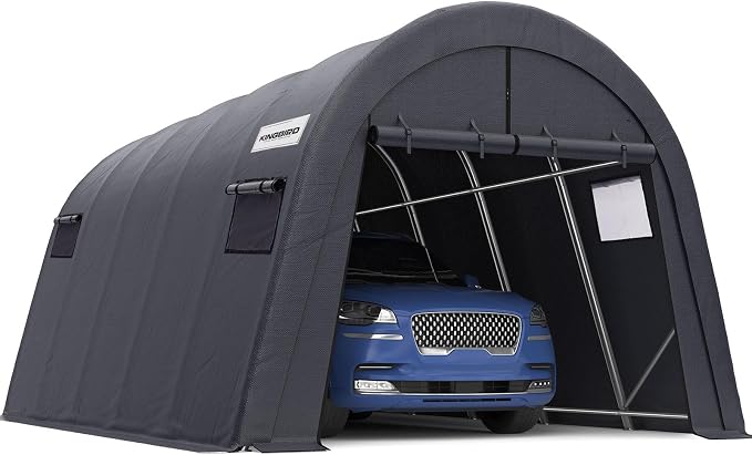 KING BIRD 12' x 20' Oval Pipe Heavy Duty Carport with Roll-up Ventilated Windows for SUV, Full-Size Truck and Boat, Round Style Anti-Snow Car Canopy Outdoor Boat Shelter with Reinforced Ground Bars by KINGBIRD