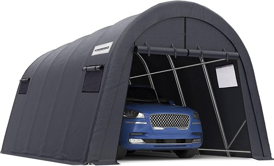 KING BIRD 12' x 20' Oval Pipe Heavy Duty Carport with Roll-up Ventilated Windows for SUV, Full-Size Truck and Boat, Round Style Anti-Snow Car Canopy Outdoor Boat Shelter with Reinforced Ground Bars by KINGBIRD