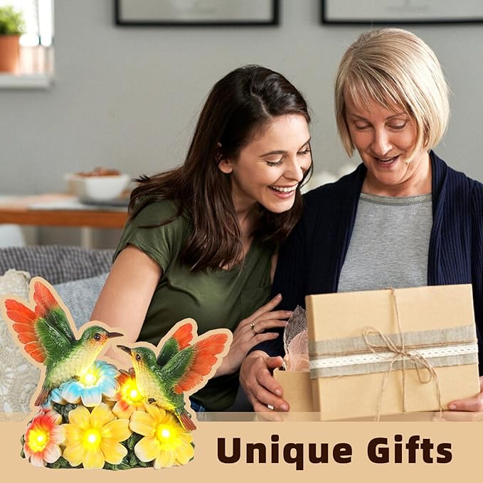 Solar Hummingbird Garden Statues 5.9" Resin Hummingbird Figurine Waterproof Bird Solar Lights Outdoor Yard Patio Decor Lawn Ornaments Unique Housewarming Birthday Gifts for Women Mom Grandma