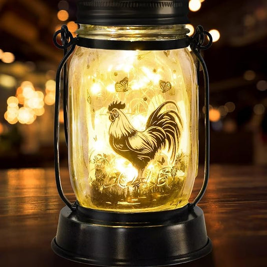 kyoryuger Chicken Rooster Gifts for Women/Men Cock Lovers Solar Lantern Mom Birthday, Mothers Day, Solar Garden Decoration Outside for Yard, Patio,Backyard,Porch, Torches