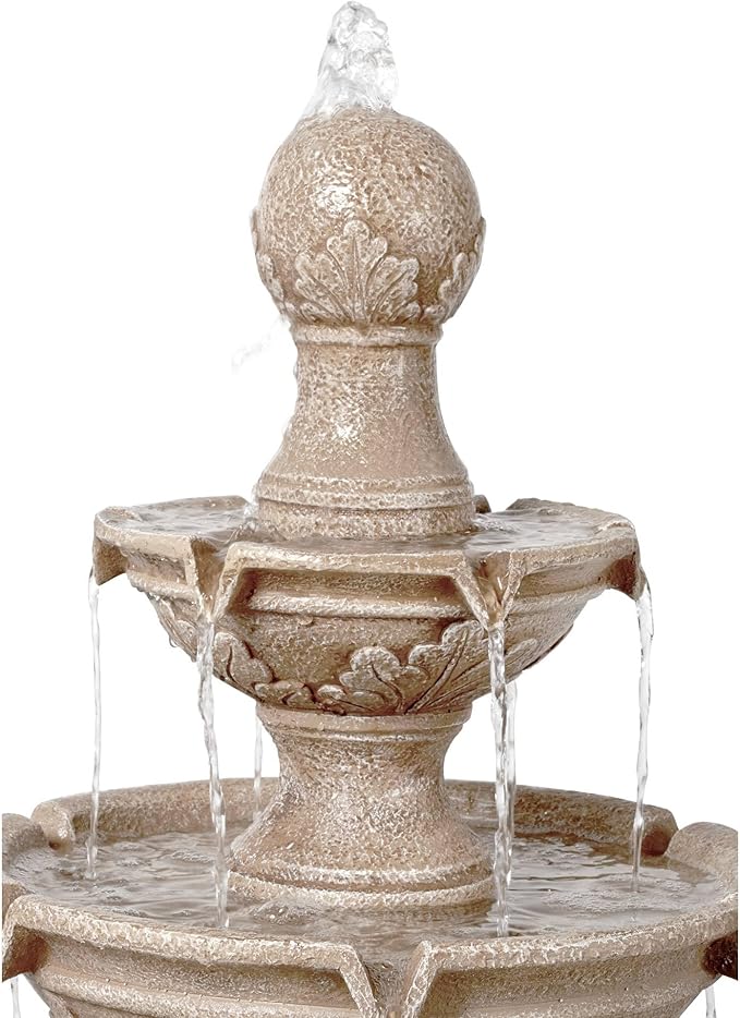 Stafford 48" High Large Traditional Italian Indoor Outdoor Decor Faux Stone Floor Fountain Waterfall 3-Tier Standing Basin Water Feature for Outside Garden Patio Yard Backyard Porch - John Timberland