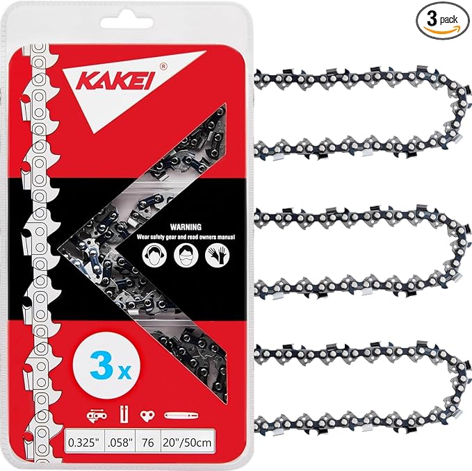 KAKEI 20 Inch Chainsaw Chain .325" Pitch .058" Gauge 76 Drive Links Fits VEVOR, Supmix 62cc, NEOTEC NCS6200, WEMARS 6220G, Blue Max 53543, 8901, 8902 (3 Chains) - Full Chisel by KAKEI