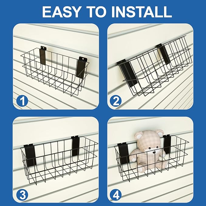 NeatiEase 29 PCS Slatwall Accessories Kit for Garage Rooms Shops Storage, Slat Wall Accessory Includes 3 Pack Slatwall Baskets Set and 26 PCS Multisized Heavy Duty Slatwall Hooks - Image 6