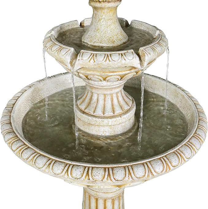 SunJet 40.5" High 3-Tiers Modern Concrete Outdoor Water Fountain - Round Large Outdoor Fountains and Waterfalls for Garden, Patio, Yard, and Deck Decor, Featuring Natural Stone Look (Ivory, 40.5 inch)