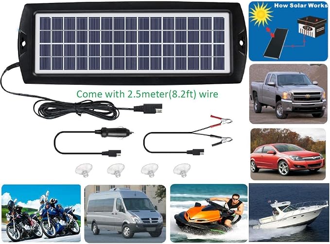 Sunway Solar Car Battery Trickle Charger & Maintainer 12V Solar Panel Power Kit Portable Backup for Car Automotive RV Marine Boat Motorcycle Truck Trailer Tractor Powersports Snowmobile Farm Equipment - Image 3