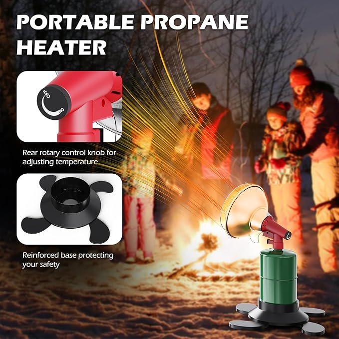 Portable Propane Heater, 12000 BTU Portable Camping Heater Outdoor with Electric Ignition, Control Valve, Gas Cylinder Base for Tent, Fishing, Garage, 7“L x 7"W x 10"H （Fuel not included）