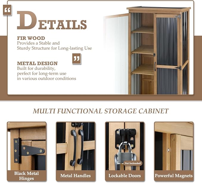 Outdoor Storage Cabinet Waterproof with Shelves, Small Storage Shed, Vertical Tall Patio Backyard Garden Storage Cabinet Tool Organizer for Outside - Image 4