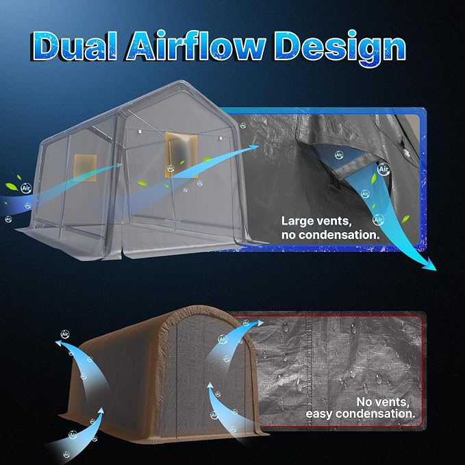ADVANCE OUTDOOR 8x14 ft Steel Metal Peak Roof Portable Garage Shelter Storage Shed Carport for Motorcycle, Bike or Garden Tools with 2 Roll up Doors & Vents, Gray - Image 6