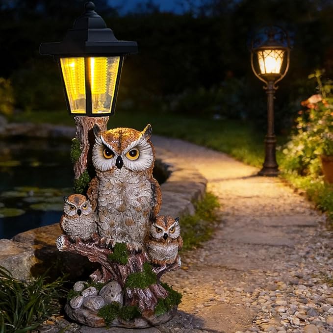 Solar Garden Owl Statue Lights,Large Owl Figure with Solar Lights Lantern,for Outdoor Landscapes, Courtyards, Paths,Outside Patio Lawn Sculpture Decorated，Gifts for Women, Owl Lover