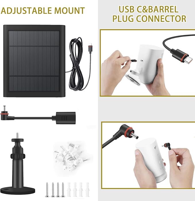 3 Pack - Solar Panel for Security Camera Spotlight Cam Plus/Pro(Battery) Stick Up Cam/Pro Wireless Outdoor with 10FT/3M Long Cable Dustproof Waterproof BK - Image 6