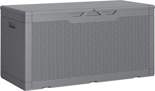 Greesum Outdoor Storage Box 100 Gallon Storage Bin with Lid for Patio Furniture, Garden Tools, Pool Supplies, Lockable, Waterproof and UV Resistant, Gray by BuynowfromGreesum