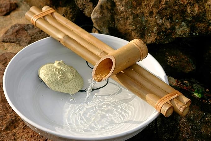 18” Bamboo Fountain Kit – Three Arm Spout with Quiet Pump for Indoor/Outdoor Bowl Fountains – Container Not Included | Natural Bamboo Water Feature for Zen Garden, Patio & Home Décor