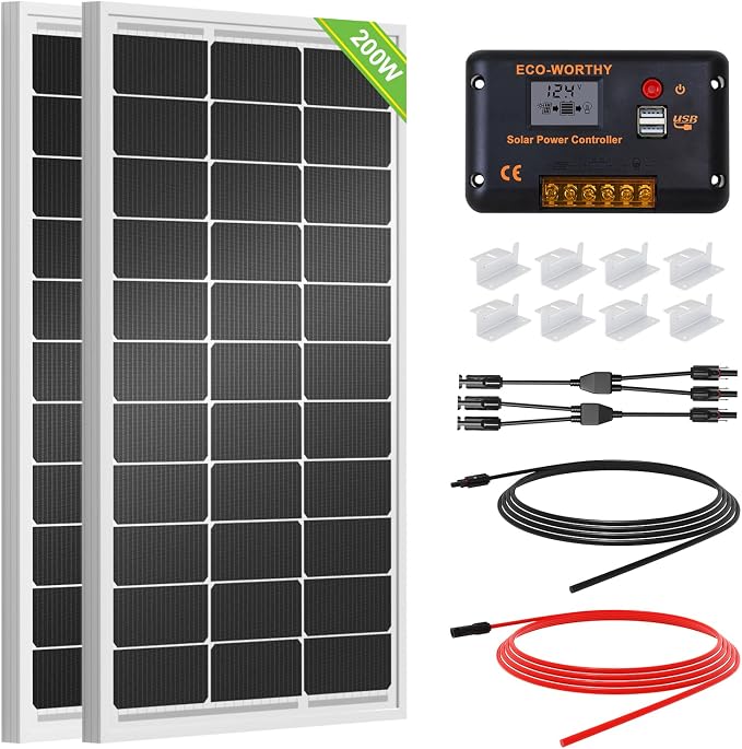 ECO-WORTHY 200 Watts 12 Volt/24 Volt Solar Panel Kit with High Efficiency Monocrystalline Solar Panel and 30A PWM Charge Controller for RV, Camper, Vehicle, Caravan and Other Off Grid Applications by ECO-WORTHY