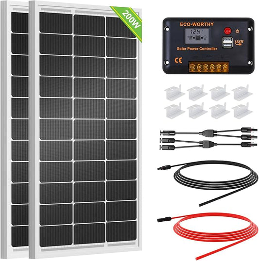 ECO-WORTHY 200 Watts 12 Volt/24 Volt Solar Panel Kit with High Efficiency Monocrystalline Solar Panel and 30A PWM Charge Controller for RV, Camper, Vehicle, Caravan and Other Off Grid Applications by ECO-WORTHY