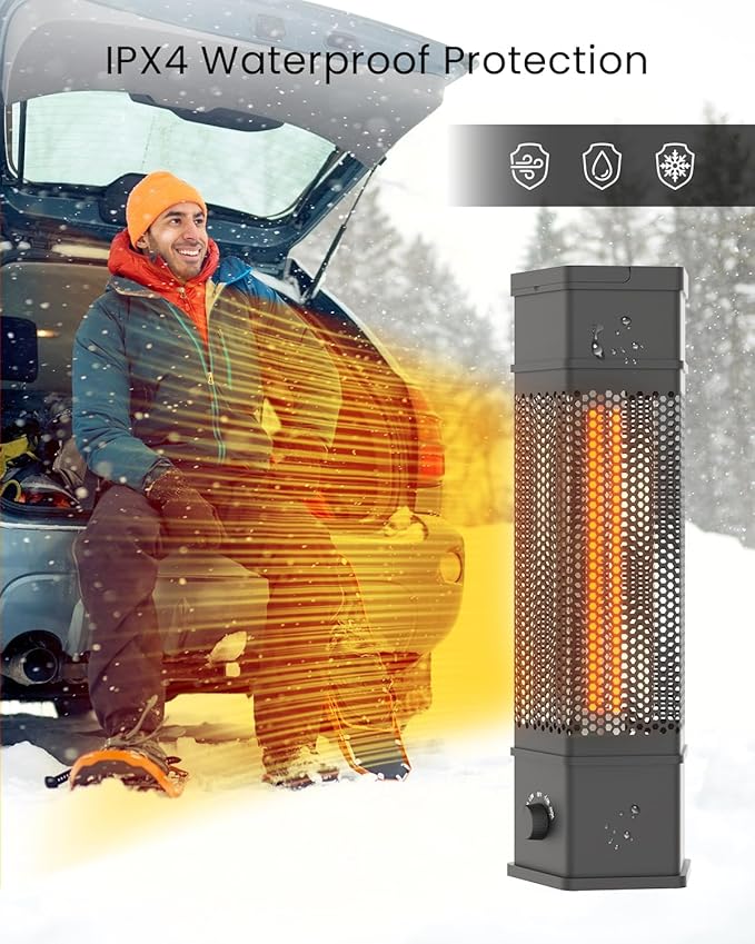 Electric Patio Heater Outdoor Indoor Use, 360°All-round Heating, 1500W Infrared Tower Heater, Tip-Over & Overheat Protection Portable Space Heater for Large Room, Backyard, Home