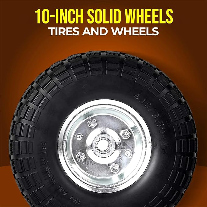 AR-PRO (2-Pack) 10-Inch Solid Rubber Tire Wheels - Replacement 4.10/3.50-4" Flat Free Tire with 5/8" Bearings, 2.2" Offset Hub - Compatible with Hand Truck, Wheelbarrow, Dolly, Gorilla Carts - Image 4