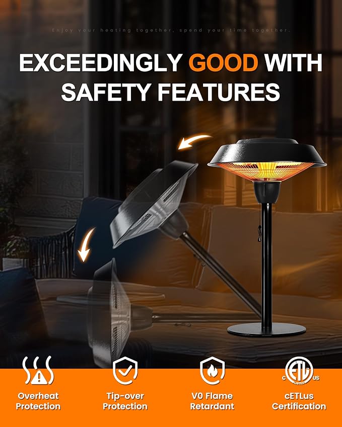 Star Patio Outdoor Heater, Electric Tabletop Heaters Tip-Over Protection, IP44 Waterproof, 1500W Infrared Patio Heater, Hammered Bronze Finished