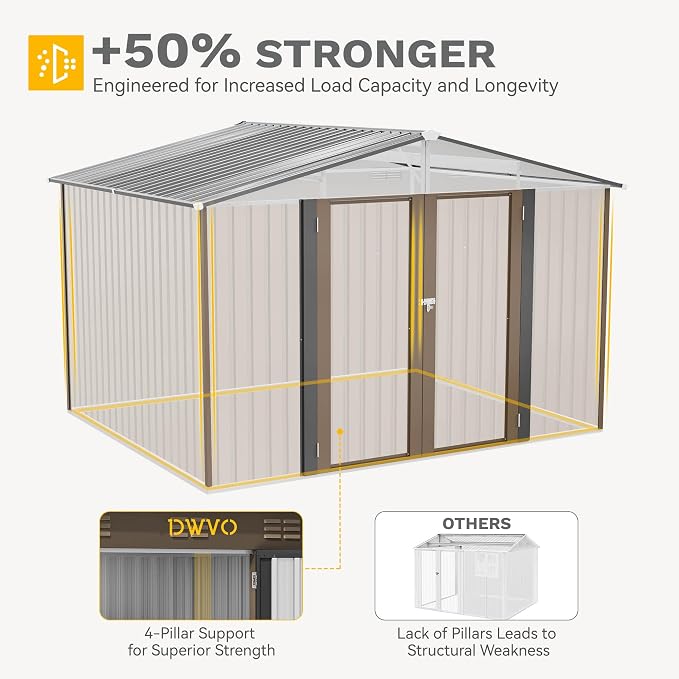 DWVO 10'x8' Large Metal Outdoor Storage Shed, Heavy Duty Tool Storage Sheds for Backyard Patio Lawn - Ideal for Bicycles, Garden Tools, and Lawn Equipment, Easy-to-Assemble, Brown - Image 7