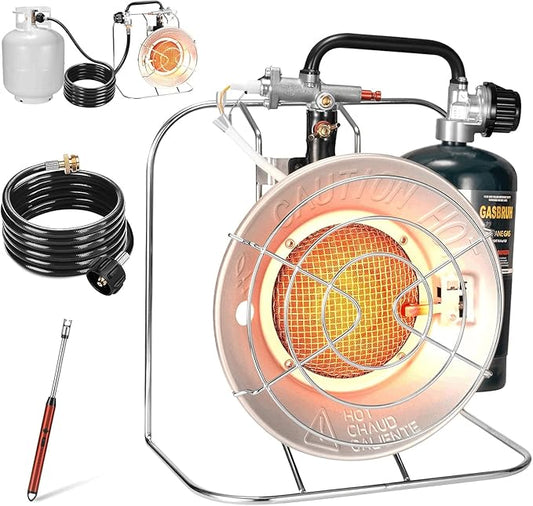 Outdoor Multi-Use Portable Propane Patio Heater/Cooker, 18,000 BTU include USB Lighter, Gas Camping Heater for Tent Hunting, Fishing,RV (Fuel not included)