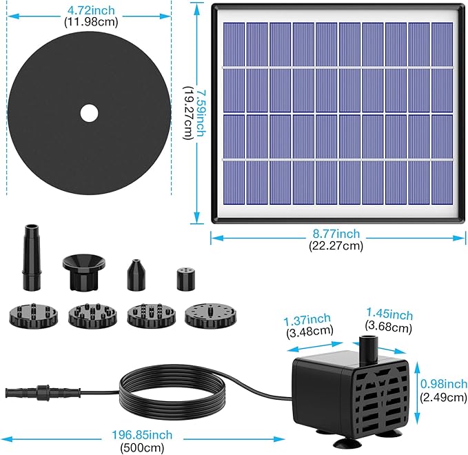 AISITIN Solar Fountain Pump 6.5W Panel with Battery Backup Solar Water Pump Floating Fountain, 6 Nozzles, for Bird Bath