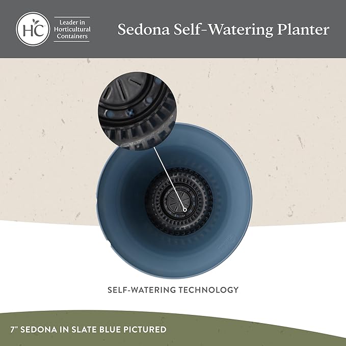 The HC Companies 16 Inch Sedona Round Self Watering Planter Pots, Lightweight UV-Resistant Plastic Indoor & Outdoor Planters, 2-Pack Flower Pots for Garden & Home Decor, Warm Gray