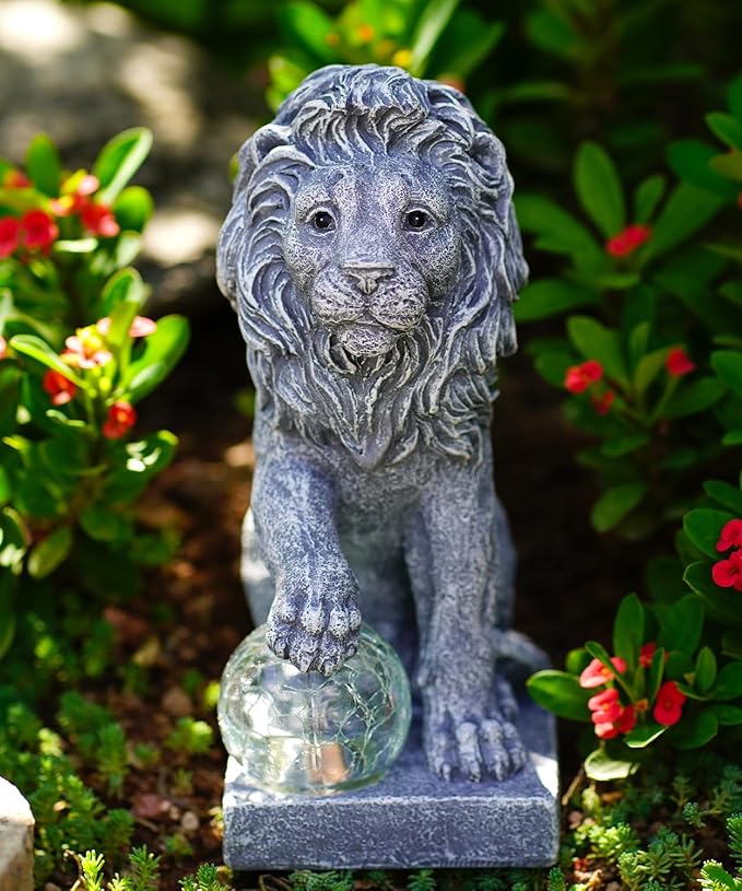 Lion Statue for Garden Decor: Outdoor Figurines Sculpture with Ball for Lawn Patio Yard Balcony - Gifts for Mom Grandma Women