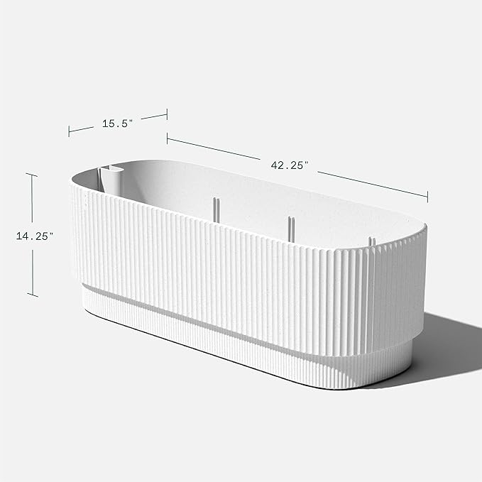 Veradek Demi Series Long Planter for Porch, Patio, Backyard | Durable Plastic-Stone Composite Material | Modern Décor for Shrubs, Flowers