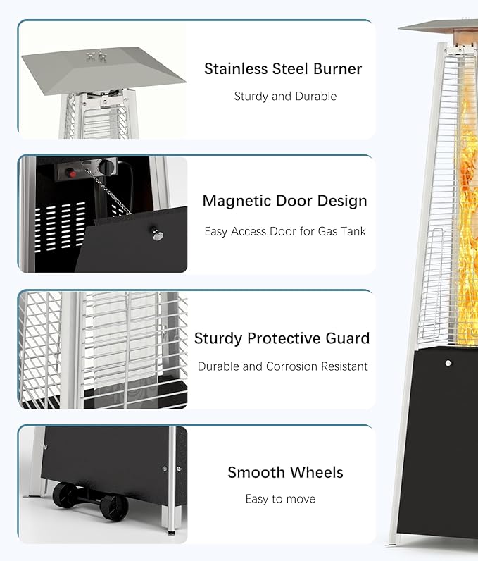 Pyramid Patio Heater,48,000 BTU Outdoor Propane Patio Heater with Detachable Wheels and Protective Cover for Terrace, Garden,Poolside.（Black）