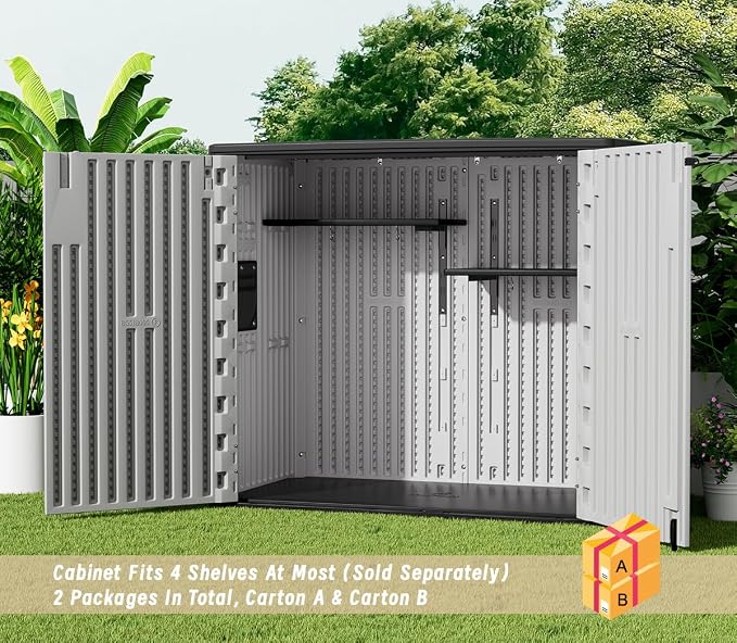 KINYING Outdoor Horizontal Storage Sheds,37 Cu.ft Outdoor Storage Cabinet Waterproof Resin Tool Storage Box for Lawn Mower,Garden Tools and Patio Furniture, Lockable (Grey) - Image 7
