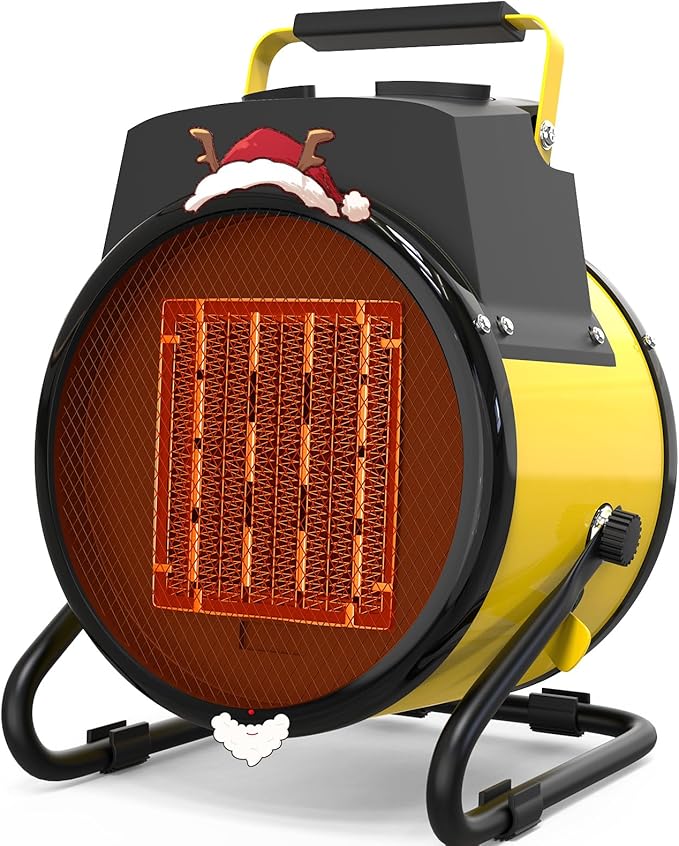 Buyplus Outdoor Heaters for Patio, 1500W Portable Garage Heater with Overheat Protection & 3S Fast Heating, Non-Slip Cushion, Electric Space Heater for Patio, Garage, Bedroom, Office, Yellow