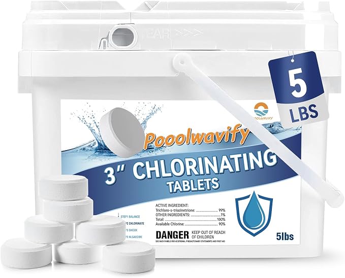 3 Inch Chlorine Tablets for Swimming Pools & Spas | 90% Available Chlorine Trichlor Pool Tablets | Long-Lasting Slow Dissolving Sanitizer for Clean & Clear Water (3inch-5Lbs) by Unknown