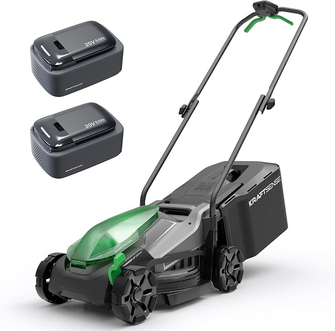 14" Cordless Lawn Mower, 40V Lightweight Push Mower with 2×5.0Ah Battery, Ultra-Quiet Motor for Small Yards, Lawn Care, Backyard Maintenance by KraftSense