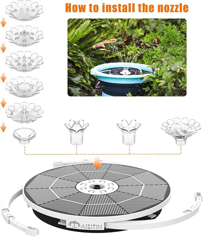 AISITIN 3.5W Solar Fountain Pump, LED Lighting Solar Water Pump Floating Fountain with 6 Nozzles, 1500mAh Battery Backup for Bird Bath, Fish Tank, Pond or Garden Decoration Solar Aerator Pump