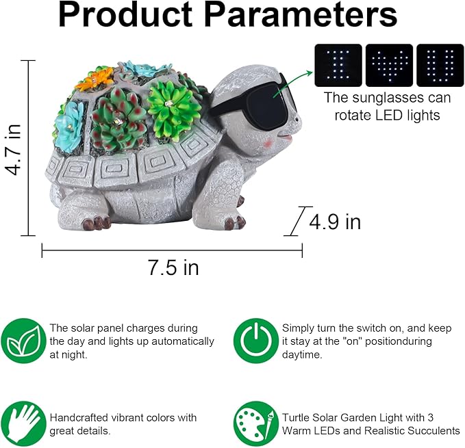 Solar Garden Statues Turtle with Succulent and LED Lights Birthday Gifts for Women Mom Grandma Solar Outdoor Decor for Patio Backyard Yard Lawn Decoration-Unique