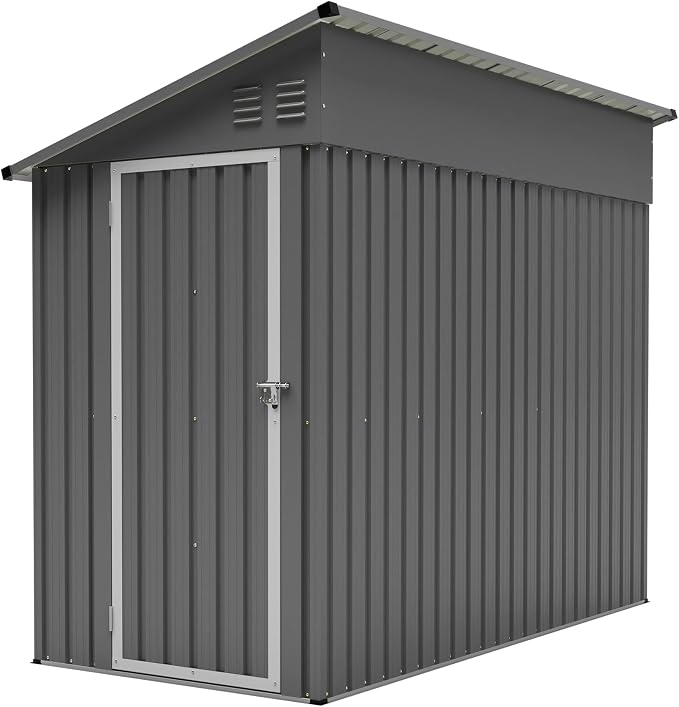 YOPTO 4×8 FT Lean to Metal Shed,Outdoor Heavy-Duty Storage Shed with Floor Base,All Weather Waterproof Garden Tool House W/Lockable Door&2 Air Vents,Reversible Door Design,for Backyard,Patio,Lawn,Gray - Image 16