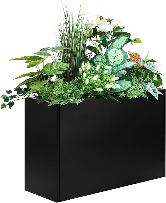 Heavy-Duty Black Rectangular Steel Planter Box 38”x12”x24”, Rust-Resistant with Drainage Holes, Removable Shelf & Reinforced Edges for Tall Plants, Patio, Porch & Yard