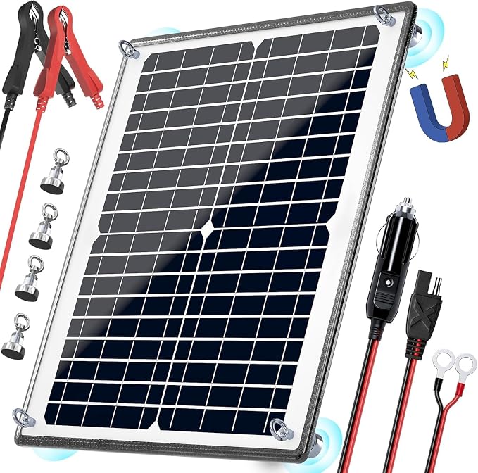 POWOXI Solar Panel Kit 12V 20W Magnetic + MPPT Charge Controller Waterproof Solar Battery Charger Maintainer Solar Trickle Charger Alligator Clip for Car Boat RV Motorcycle Marine, etc. by POWOXI