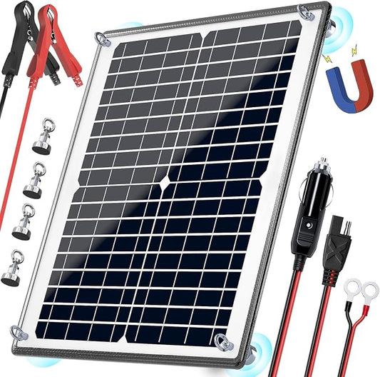 POWOXI Solar Panel Kit 12V 20W Magnetic + MPPT Charge Controller Waterproof Solar Battery Charger Maintainer Solar Trickle Charger Alligator Clip for Car Boat RV Motorcycle Marine, etc. by POWOXI