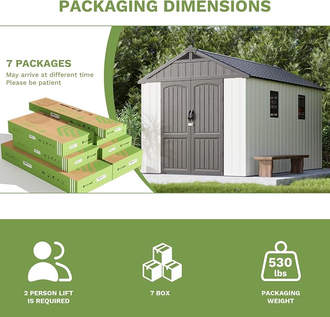 Patiowell 8x12 FT Outdoor Storage Shed, Plastic Shed Resin Garden Shed with Floor & Window & Lockable Door for Patio Furniture, Backyard Tools, Bicycles & Lawnmower, Beige - Image 6