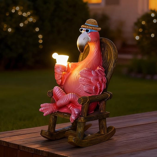 Goodeco Solar Flamingo Statue Outdoor - Perfect Relaxing Fairy Garden Gifts, Great as Birthday or Mom Gifts - 8.1 inches Tall, Pink