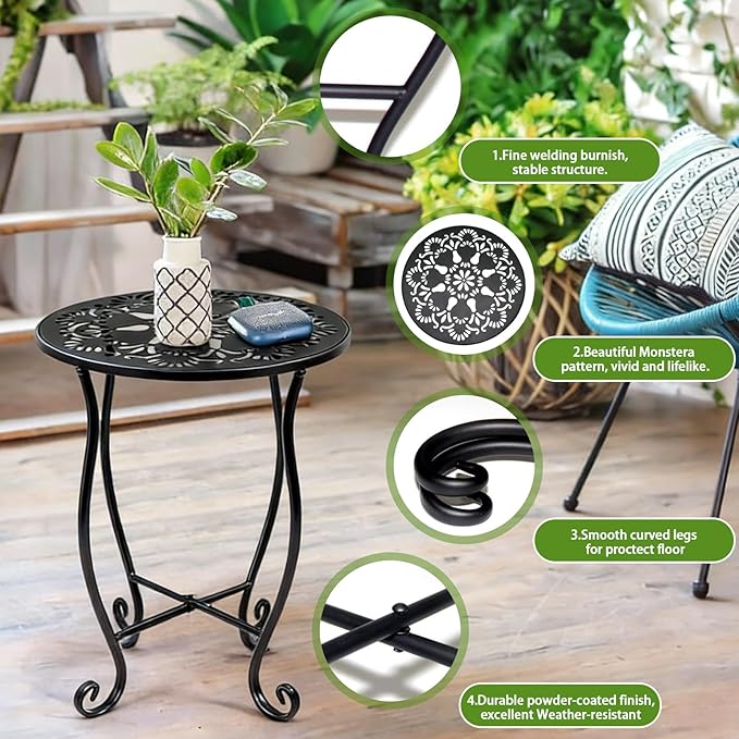 Arbuxzuy 17" Tall Round Metal Outdoor Side Tables for Patio, Decorative Black Flower Pot Stand, Rustproof Potted Holder, 120 lbs Load Capacity - Image 4