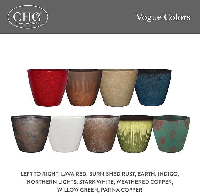 Classic Home and Garden Vogue Planter Pots w/Pottery Quality Finish - Modern Indoor & Outdoor Flower Pots - UV-Resistant Porch Planters - Decorative Pot for Flowers & Herbs (8?€? Lava Red)